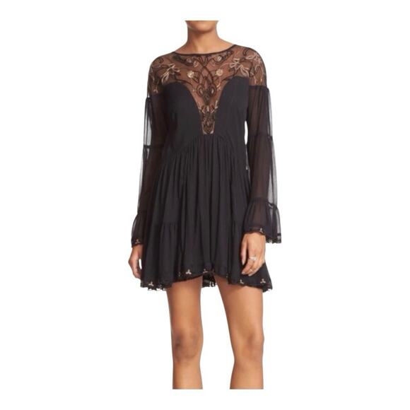 Free People beaded PANAMA CITY MINI DRESS black sz small - Picture 8 of 16